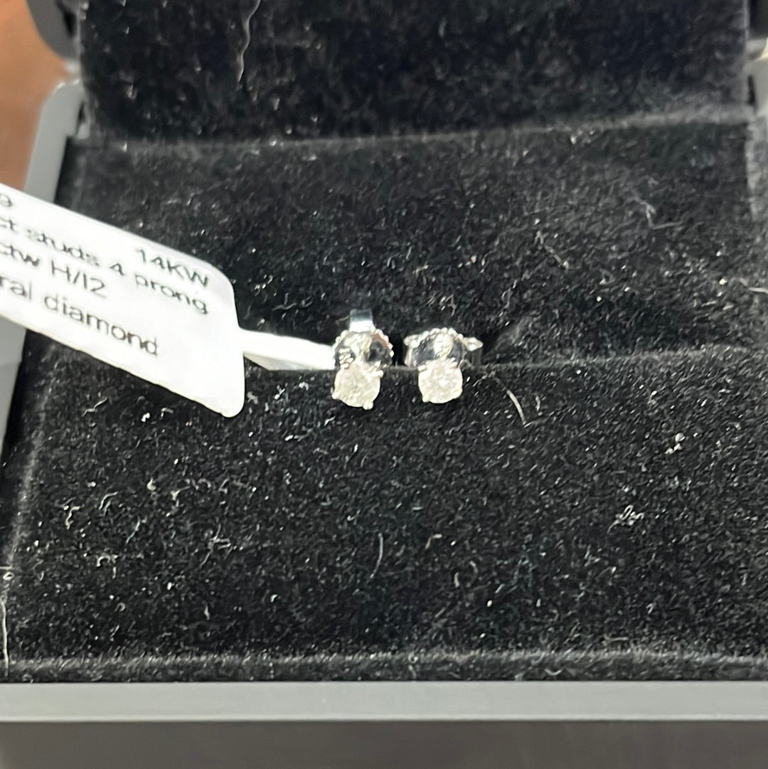 0.10ct studs 4 prong - 14KW - 0.20ctw H/I2 - Natural diamond - 34319