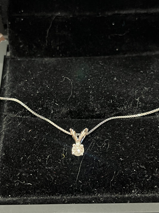 Solitaire necklace - 14KW - 0.10ct - Natural diamond - 34347