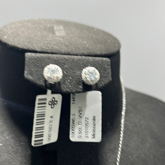 Halo Earrings 0.5ct Moissanite - 14k white gold - 10003W0.5