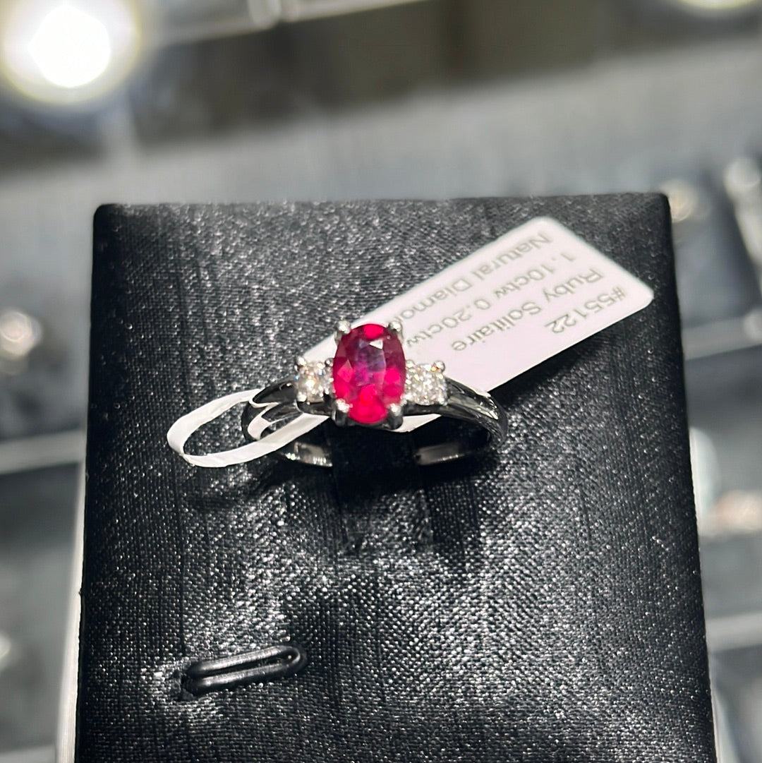 Ruby Oval Solitaire 1.10ctw. 0.20ctw. #7 10KW - 55122